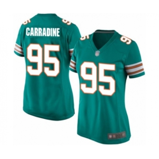Women's Miami Dolphins #95 Tank Carradine Game Aqua Green Alternate Football Jersey - Ujersey