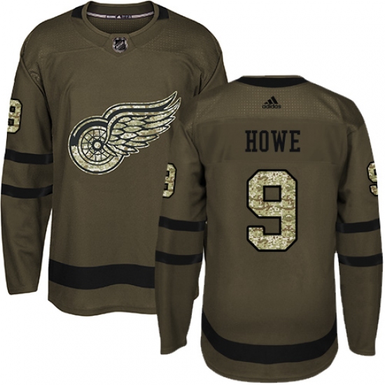 Men's Adidas Detroit Red Wings #9 Gordie Howe Authentic Green Salute to Service NHL Jersey - Ujersey