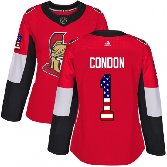 Women's Adidas Ottawa Senators #1 Mike Condon Authentic Red USA Flag Fashion NHL Jersey - Ujersey