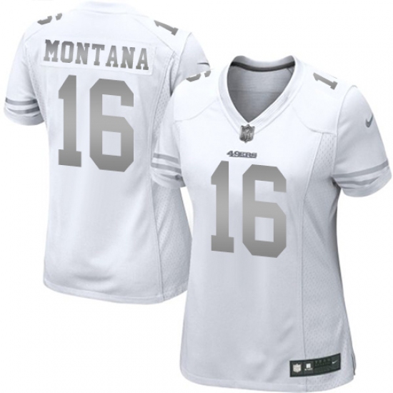 Women's Nike San Francisco 49ers #16 Joe Montana Limited White Platinum NFL Jersey - Ujersey