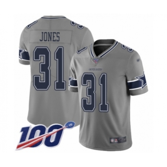 Men's Dallas Cowboys #31 Byron Jones Limited Gray Inverted Legend 100th Season Football Jersey - Ujersey