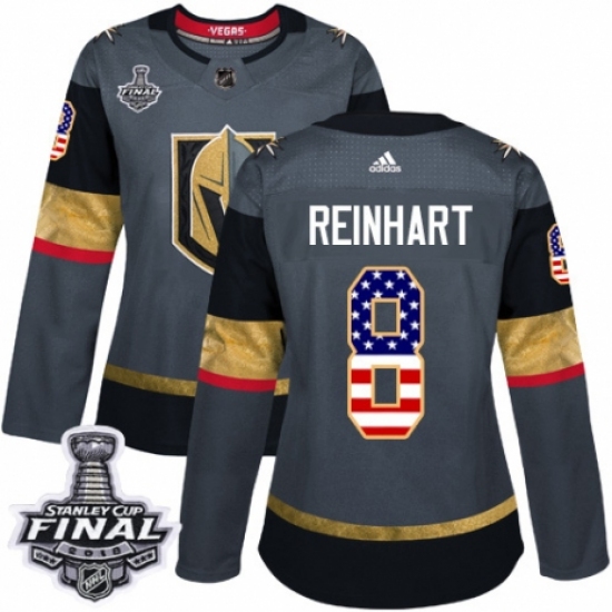 Women's Adidas Vegas Golden Knights #8 Griffin Reinhart Authentic Gray USA Flag Fashion 2018 Stanley Cup Final NHL Jersey