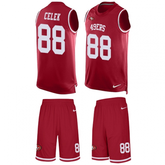 Men's Nike San Francisco 49ers #88 Garrett Celek Limited Red Tank Top Suit NFL Jersey - Ujersey