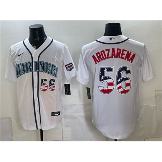 Men's Seattle Mariners #56 Randy Arozarena White USA 250 Fourth of July Home Stitched Baseball Jersey - Ujersey