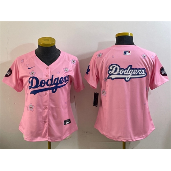 Women's Los Angeles Dodgers Team Big Logo Pink 2025 Tokyo Series Limited Stitched Baseball Jersey(Run Small) - Ujersey