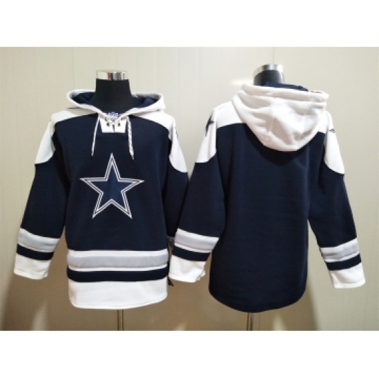 Men's Dallas Cowboys Blank Navy Blue Ageless Must Have Lace Up Pullover Hoodie - Ujersey