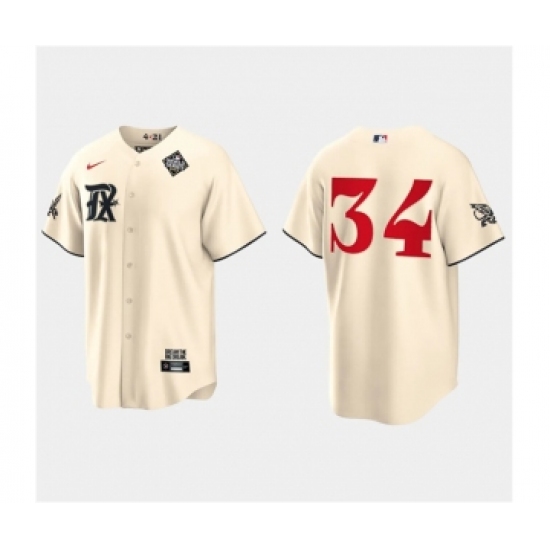 Men's Texas Rangers #34 Nolan Ryan Cream 2023 World Series City Connect Stitched Baseball Jersey - Ujersey