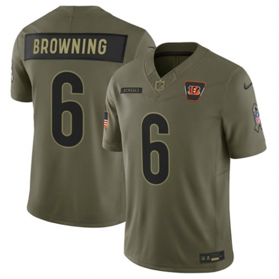 Men's Cincinnati Bengals #6 Jake Browning Olive 2025 Salute to Service Limited Football Stitched Jersey - Ujersey