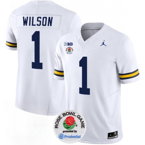 Men's Michigan Wolverines #1 Roman Wilson 2023 F.U.S.E. White Rose Bowl Stitched Jersey - Ujersey