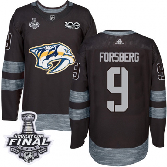 Men's Adidas Nashville Predators #9 Filip Forsberg Premier Black 1917-2017 100th Anniversary 2017 Stanley Cup Final NHL Jersey - Ujersey