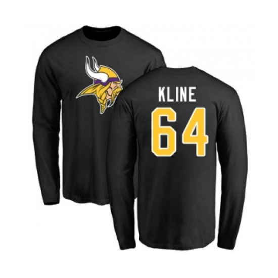 Football Minnesota Vikings #64 Josh Kline Black Name & Number Logo Long Sleeve T-Shirt - Ujersey