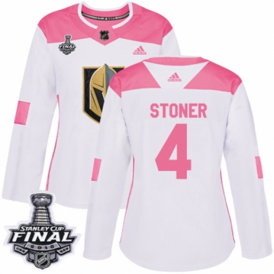 Women's Adidas Vegas Golden Knights #4 Clayton Stoner Authentic White/Pink Fashion 2018 Stanley Cup Final NHL Jersey - Ujersey