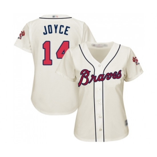 Women's Atlanta Braves #14 Matt Joyce Replica Cream Alternate 2 Cool Base Baseball Jersey - Ujersey