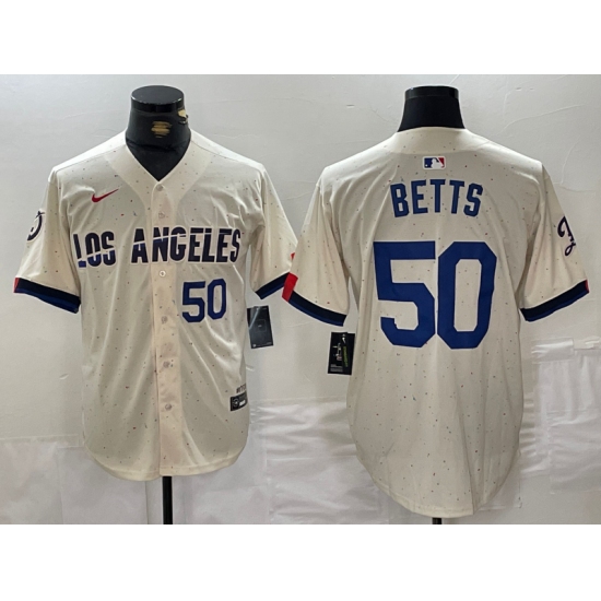 Men's Los Angeles Dodgers #50 Mookie Betts Number Cream 2024 City Connect Limited Stitched Jerseys - Ujersey