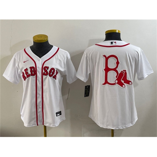 Youth Boston Red Sox Team Big Logo White Cool Base Stitched Baseball Jersey - Ujersey