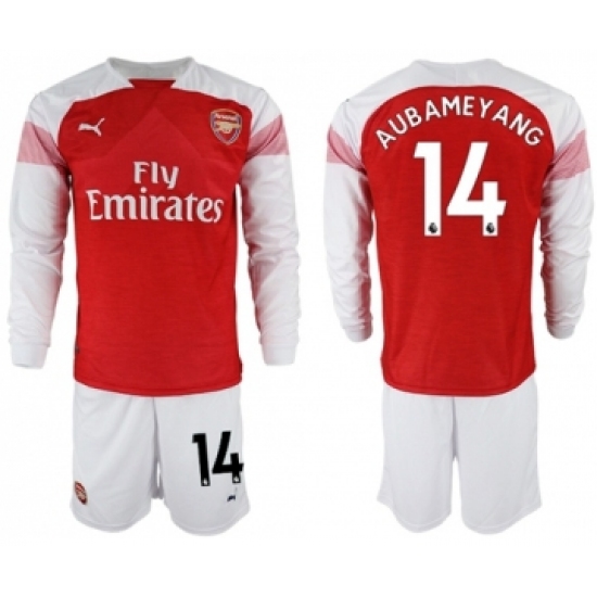 Arsenal #14 Aubameyang Red Home Long Sleeves Soccer Club Jersey