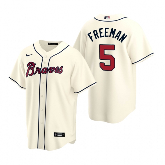 Men's Nike Atlanta Braves #5 Freddie Freeman Cream Alternate Stitched Baseball Jersey - Ujersey