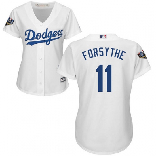 Women's Majestic Los Angeles Dodgers #11 Logan Forsythe Authentic White Home Cool Base 2018 World Series MLB Jersey - Ujersey