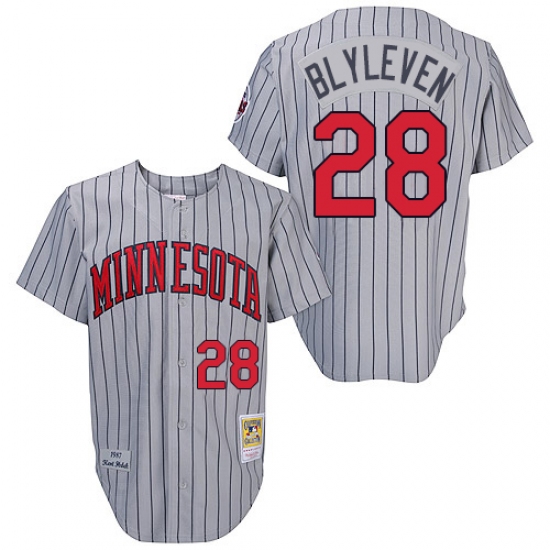 Men's Mitchell and Ness 1987 Minnesota Twins #28 Bert Blyleven Authentic Grey Throwback MLB Jersey - Ujersey