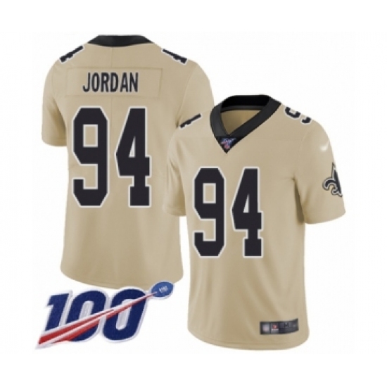 Men's New Orleans Saints #94 Cameron Jordan Limited Gold Inverted Legend 100th Season Football Jersey - Ujersey
