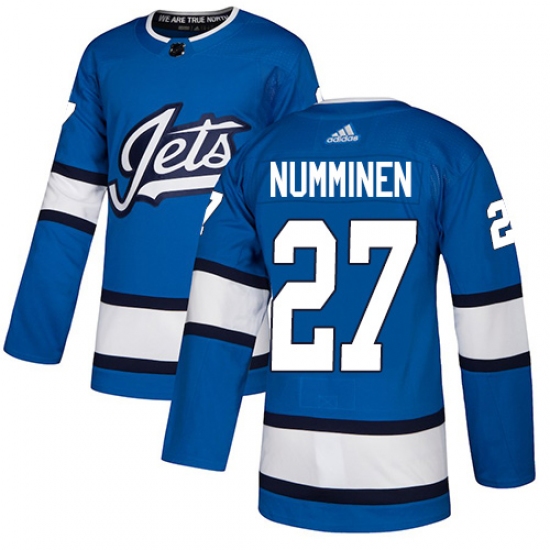 Men's Adidas Winnipeg Jets #27 Teppo Numminen Authentic Blue Alternate NHL Jersey - Ujersey