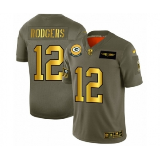 Men's Green Bay Packers #12 Aaron Rodgers Limited Olive Gold 2019 Salute to Service Football Jersey