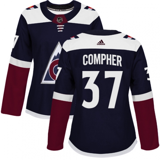 Women's Adidas Colorado Avalanche #37 J.T. Compher Authentic Navy Blue Alternate NHL Jersey - Ujersey