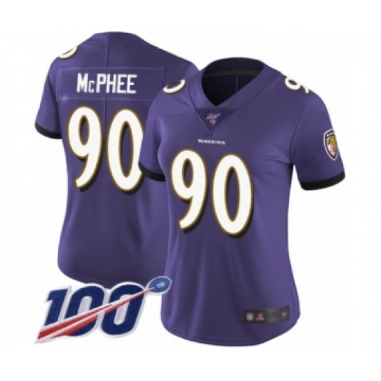 Women's Baltimore Ravens #90 Pernell McPhee Purple Team Color Vapor Untouchable Limited Player 100th Season Football Jersey - Ujersey