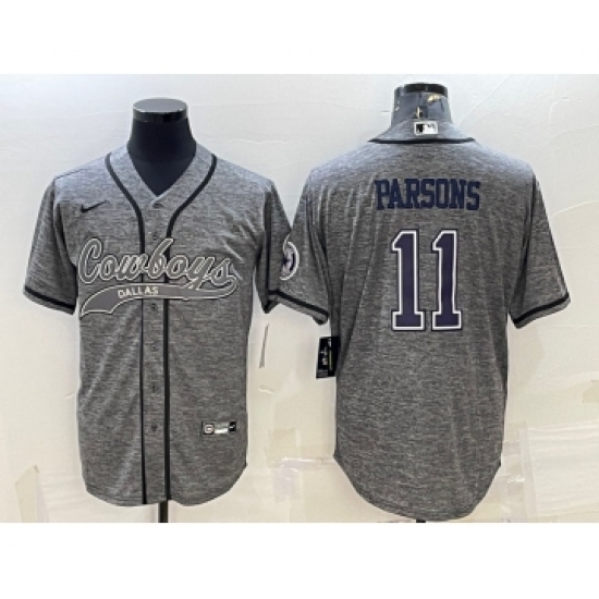 Men's Dallas Cowboys #11 Micah Parsons Grey Gridiron With Patch Cool Base Stitched Baseball Jersey - Ujersey