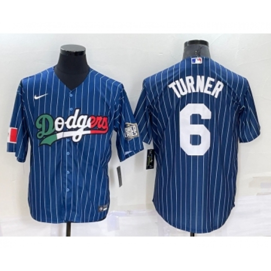 Men's Los Angeles Dodgers #6 Trea Turner Navy Blue Pinstripe 2020 World Series Cool Base Nike Jersey - Ujersey