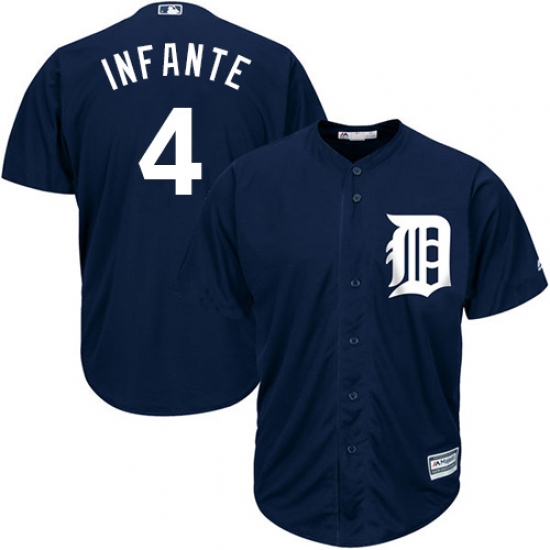 Youth Majestic Detroit Tigers #4 Omar Infante Authentic Navy Blue Alternate Cool Base MLB Jersey - Ujersey