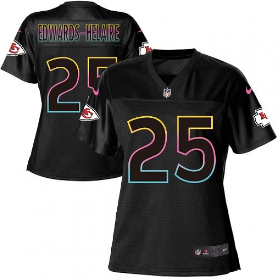 Women's Kansas City Chiefs #25 Clyde Edwards-Helaire Black Fashion Game Jersey - Ujersey