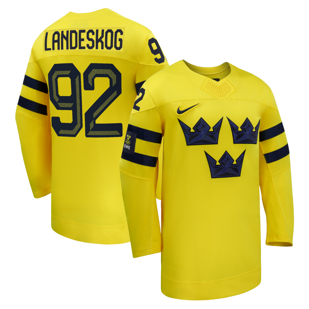 Men's Sweden Hockey Gabriel Landeskog Nike Yellow 2026 Away Replica Jersey - Ujersey