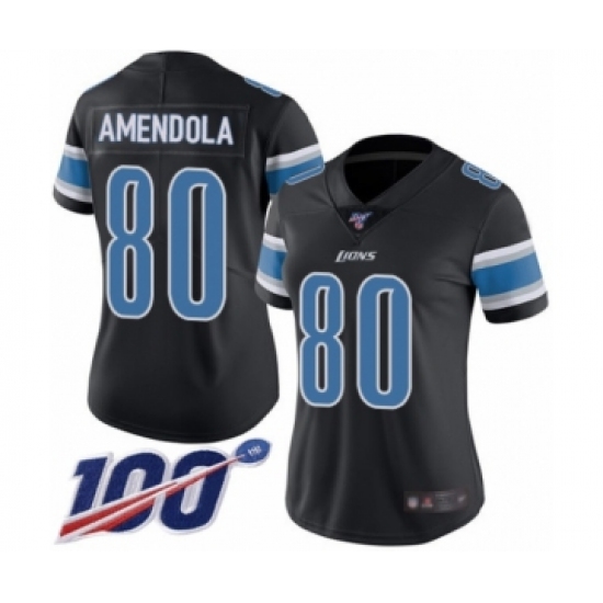 Women's Detroit Lions #80 Danny Amendola Limited Black Rush Vapor Untouchable 100th Season Football Jersey - Ujersey