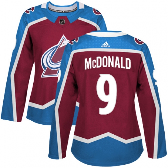 Women's Adidas Colorado Avalanche #9 Lanny McDonald Authentic Burgundy Red Home NHL Jersey - Ujersey
