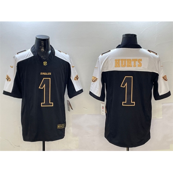 Men's Philadelphia Eagles #1 Jalen Hurts Black Gold New F.U.S.E. Vapor Untouchable Limited Football Stitched Jersey - Ujersey