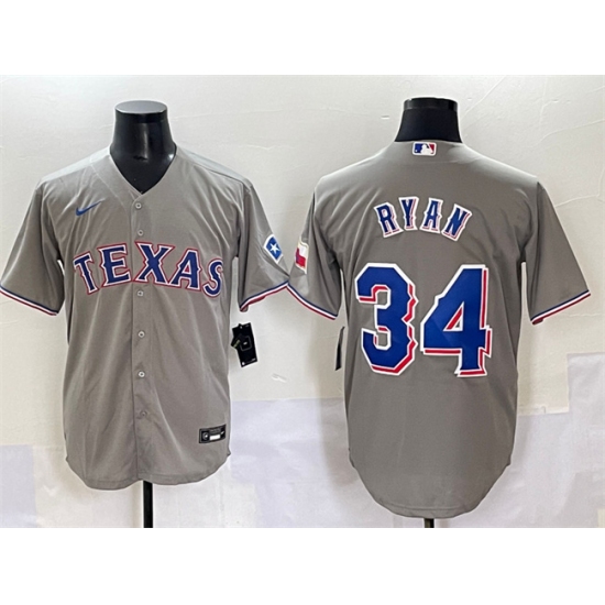 Men's Texas Rangers #34 Nolan Ryan Grey With Cool Base Stitched Baseball Jersey - Ujersey