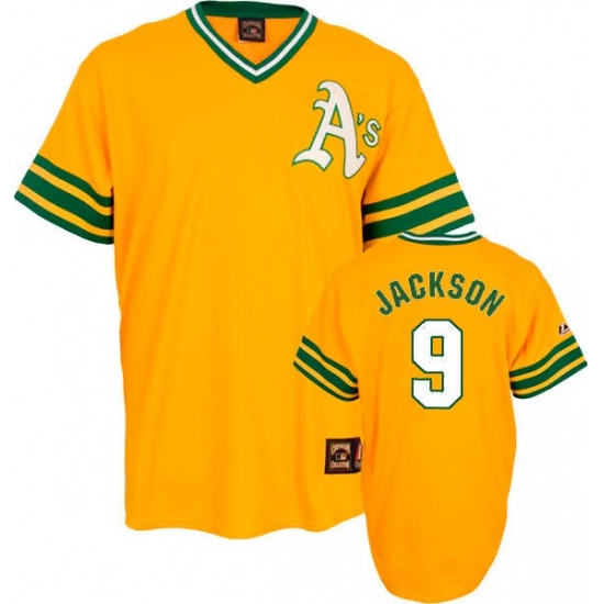 Men's Mitchell and Ness Oakland Athletics #9 Reggie Jackson Authentic Gold Throwback MLB Jersey