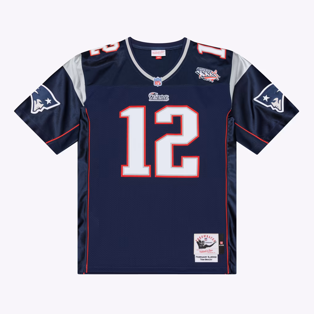 Men's New England Patriots Tom Brady Mitchell & Ness Navy Super Bowl XXXVI Authentic Throwback Jersey - SUjersey01