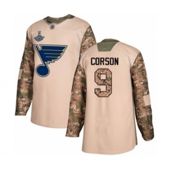 Youth St. Louis Blues #9 Shayne Corson Authentic Camo Veterans Day Practice 2019 Stanley Cup Champions Hockey Jersey - Ujersey