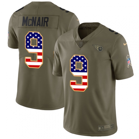 Men's Nike Tennessee Titans #9 Steve McNair Limited Olive/USA Flag 2017 Salute to Service NFL Jersey - Ujersey