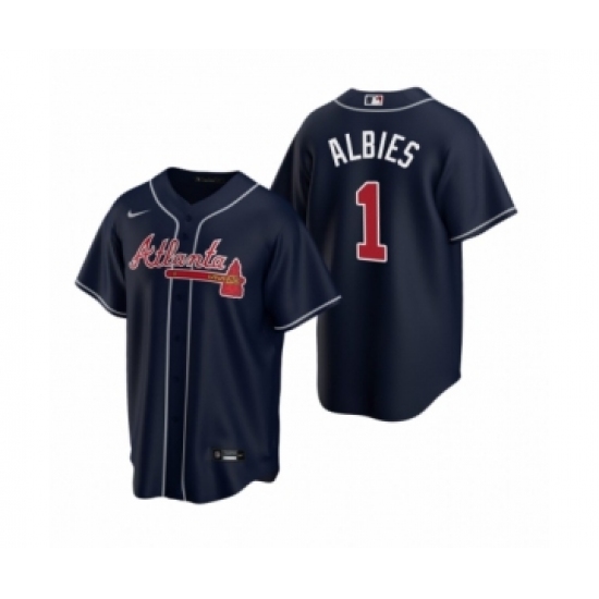Women Atlanta Braves #1 Ozzie Albies Nike Navy 2020 Replica Alternate Jersey - Ujersey