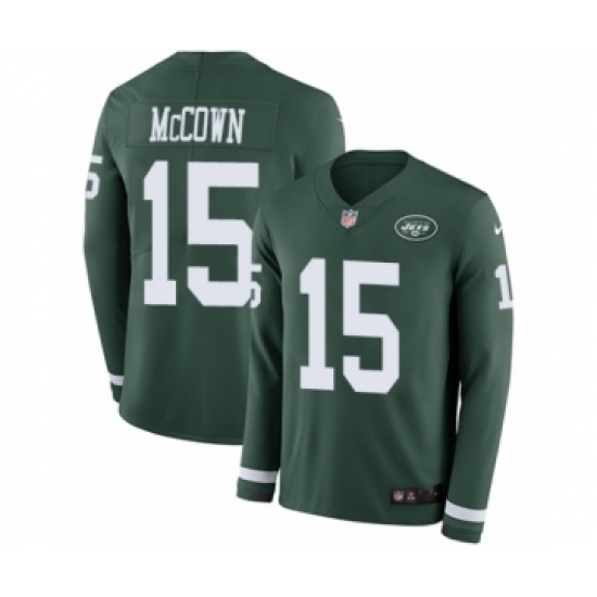 Youth Nike New York Jets #15 Josh McCown Limited Green Therma Long Sleeve NFL Jersey - Ujersey