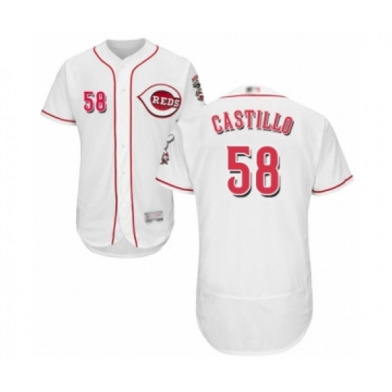 Men's Cincinnati Reds #58 Luis Castillo White Home Flex Base Authentic Collection Baseball Jersey - Ujersey