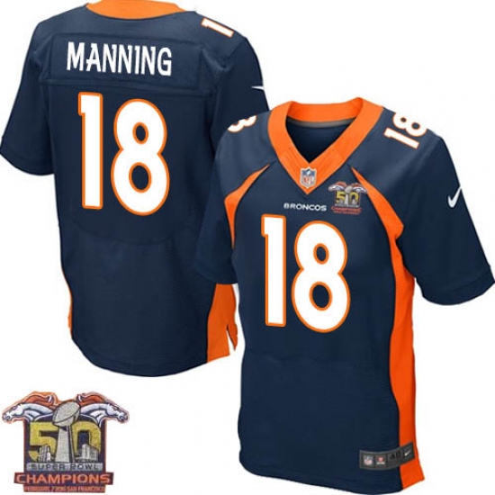 Men's Nike Denver Broncos #18 Peyton Manning Elite Navy Blue Alternate Super Bowl 50 Champions NFL Jersey - Ujersey