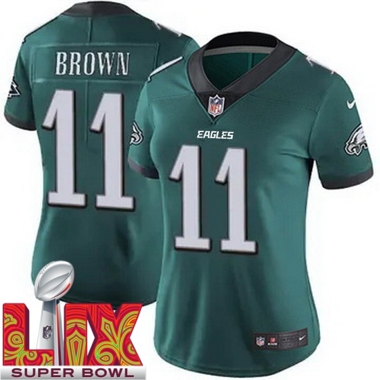 Women Philadelphia Eagles A.J. Brown #11 Green 2024 2025 Super Bowl LIX F U S E Stitched NFL Jersey - Ujersey