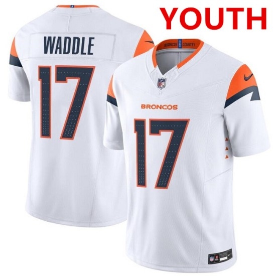 Youth Denver broncos #17 Jaylen Waddle white 2026 f.u.s.e vapor untouchable limited stitched jersey - Ujersey