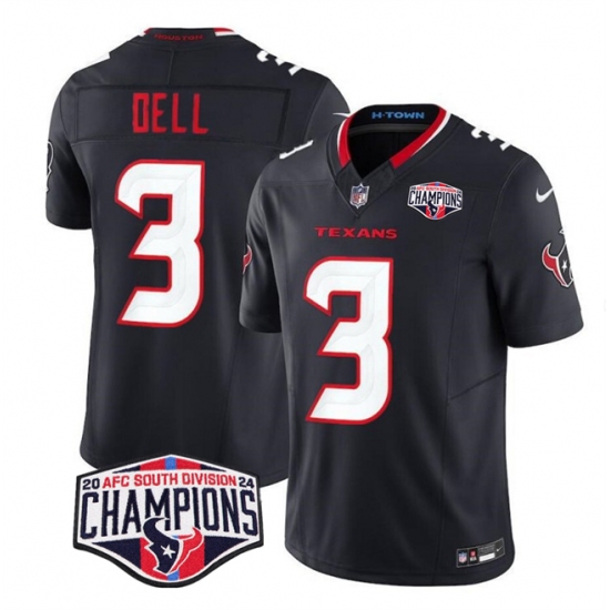 Men's Houston Texans #3 Tank Dell Navy F.U.S.E. 2024 AFC South Division Champions Vapor Limited Stitched Football Jersey - Ujersey