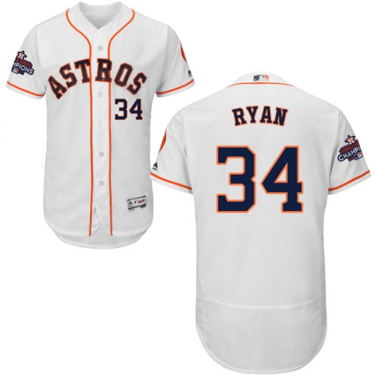 Men's Majestic Houston Astros #34 Nolan Ryan Authentic White Home 2017 World Series Champions Flex Base MLB Jersey - Ujersey