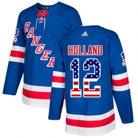 Youth Adidas New York Rangers #12 Peter Holland Authentic Royal Blue USA Flag Fashion NHL Jersey - Ujersey